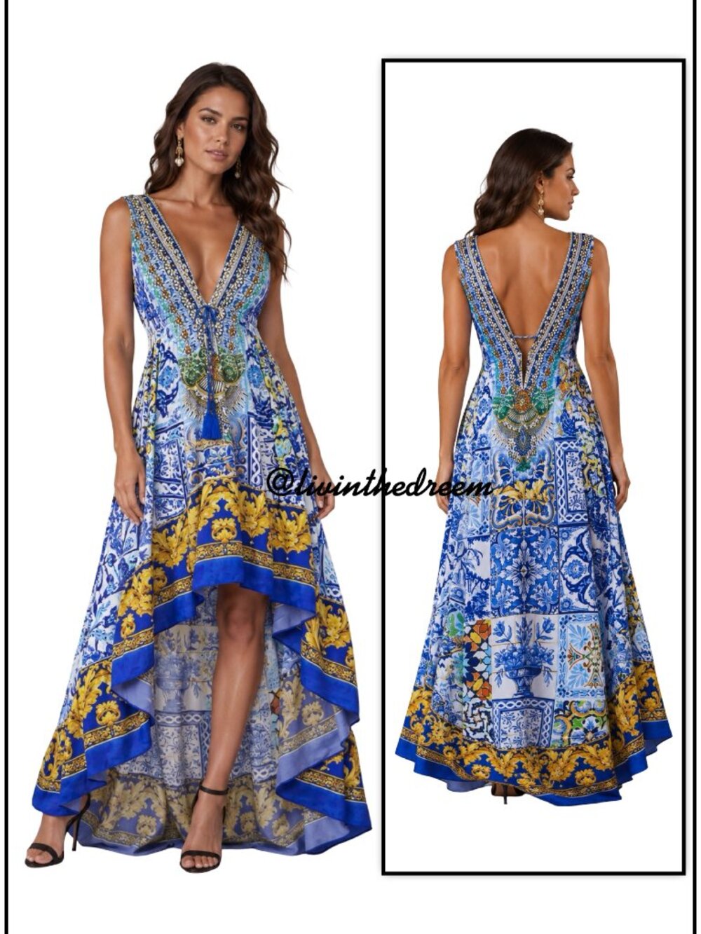 NWOT Shahida Paradies HIGH LOW RUFFLE BLUE DRESS SZ S/M $449